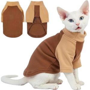 T'CHAQUE Cat Pajamas - Soft Cat Clothes& Shirts & Pajamas with Sleeves, Stretchy Sweater, Pullover Kitten Clothes, Dark Brown, Large