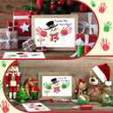 Fullhawl 24 Pcs Snowman Handprint Greeting Card Art Crafts Kit Washable Ink DIY Christmas Handprint Card Souvenir Art Set for Winter Party Handmade Gift