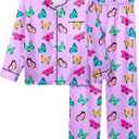 Sylfairy Satin Pajamas for Girls Silky Button-Down Sleepwear Unicorn Nightwear Loungewear PJS Clothes Set Gifts for Kids (5-6 Years, Light Blue)