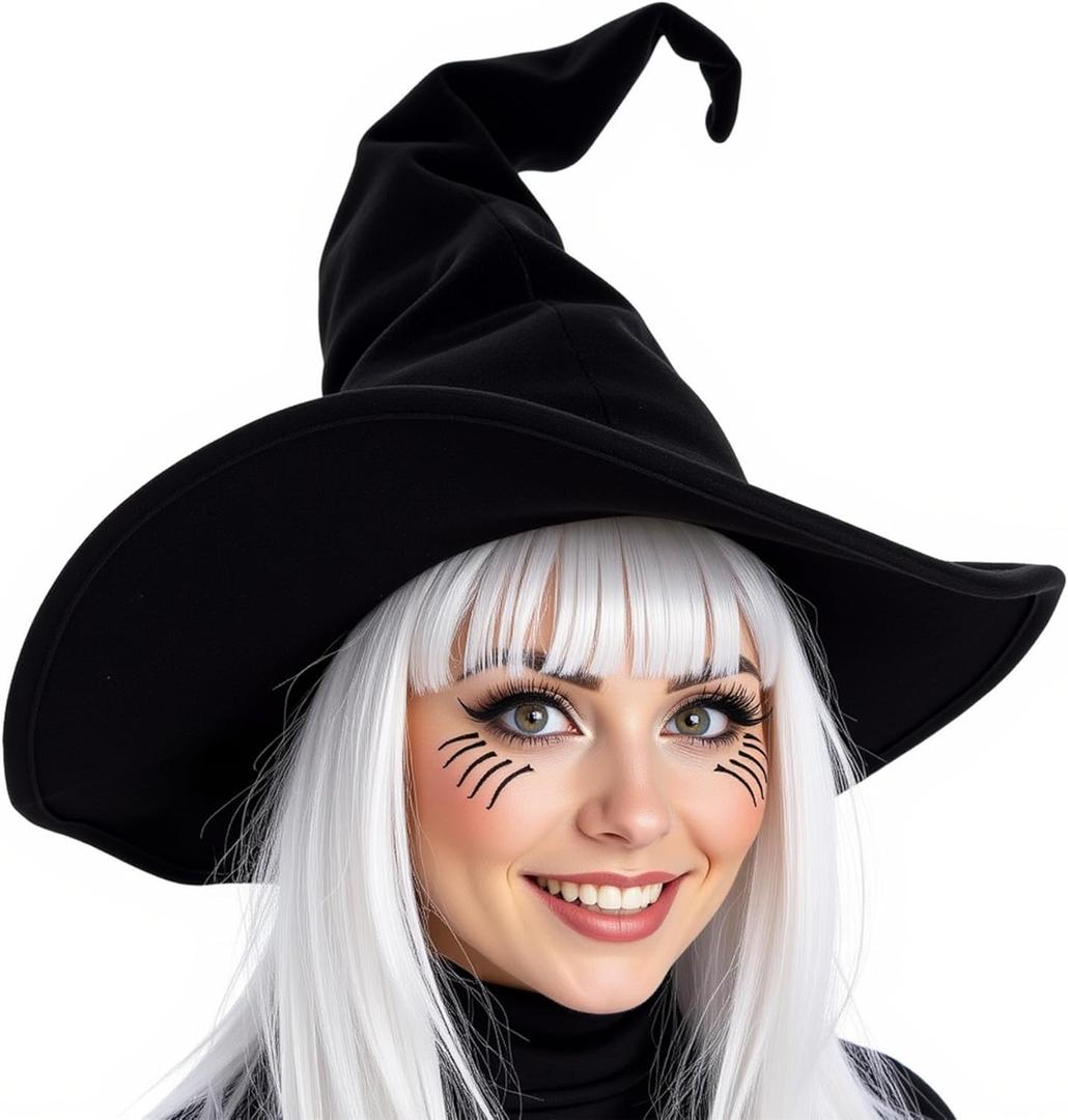 Black Witch Hat Adult Halloween Cosplay Costumes Accessory for Women Wicked Witches Hats Decor (Black)