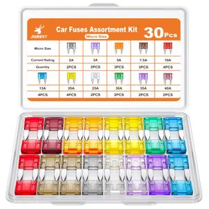 JOREST 30Pcs Mini Car Fuse Kit - Mini Blade Fuses Automotive - Replacement Fuses Assortment Kit for Car/RV/Truck/Motorcycle(2Amp 3A 5A 7.5A 10A 15A 20A 25A 30A 35A 40A)