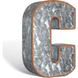 CraftyCrocodile 7" Galvanized Metal Letters for Wall Decor - 3D Letter C for Hanging & Free Standing - Decorative Rustic Alphabet Letters for the Living Room, Bedroom, Kitchen