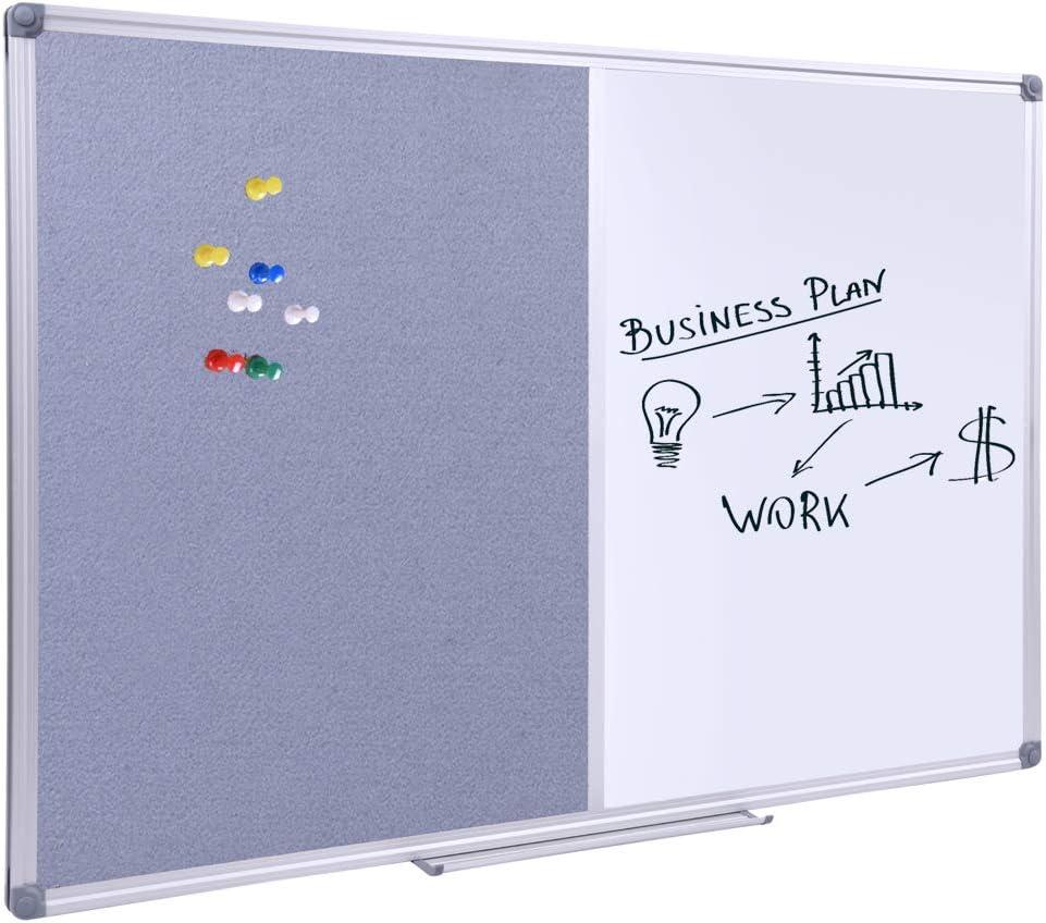 48x36 inch Large Magnetic Combo Board - Dry Erase Whiteboard & Grey Bulletin Board Combination | Framed Corkboard & Magnetic Whiteboard for Office, Classroom, Home | Durable Aluminum Frame