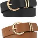 VONMELLI 2 Pack Women's Leather Belts for Jeans Dresses Fashion Gold Buckle Ladies Belt