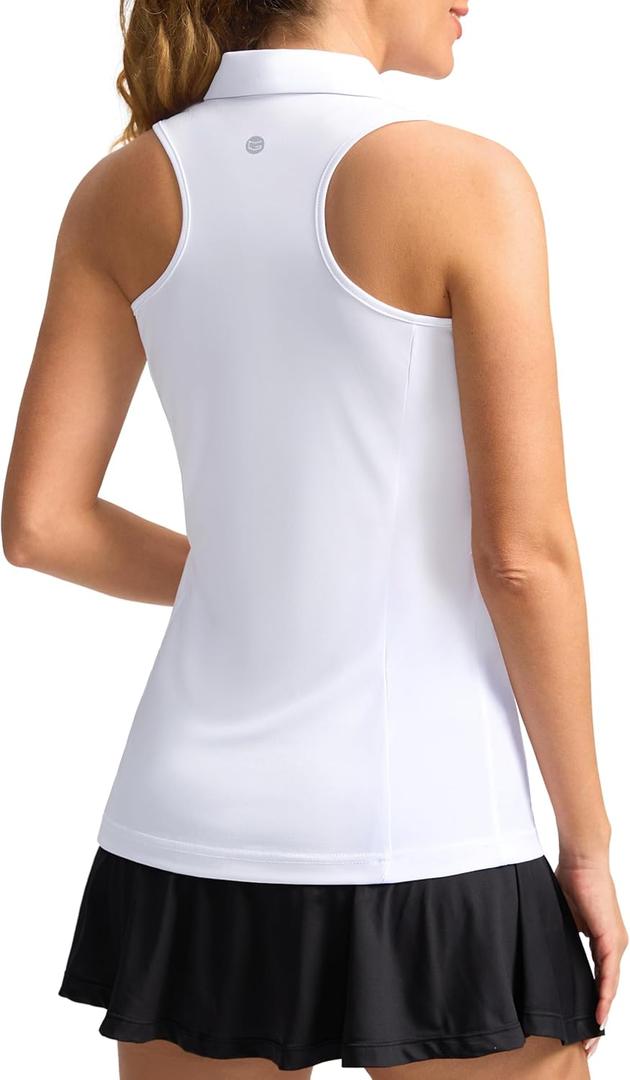 Women's Sleeveless Golf Shirt Zip Up Quick Dry Collared Tank Tops Racerback Tennis Athletic Polo Shirts for Women(A-White, S)