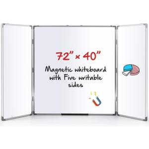 72 x 40 Foldable Whiteboard Dry Erase Board Large Tri Folding Whiteboard Magnetic Dry Erase Board, Wall Aluminium Frame and Pen Tray for Office, Home