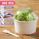 300 Pack Ice Cream Cups with Dome Lids No Hole and Spoons Bulk Disposable Paper Dessert Bowls White Sundae Containers for Snack Yogurt Soup Birthday Summer Ice Cream Party Supplies (8 oz)