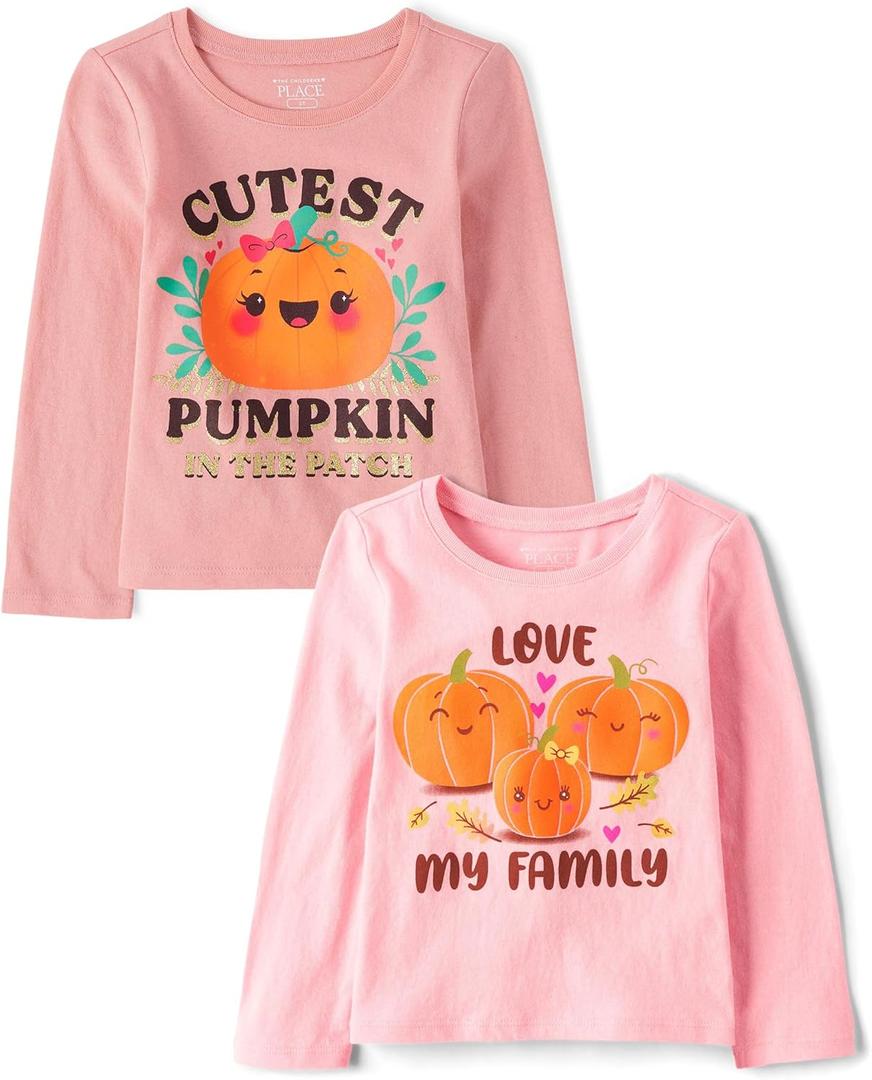 The Children's Place Unisex-Baby and Toddler All Holidays,Birthdays Long Sleeve Graphic T-Shirts,2 Pack (Love My Family/Cutest Pumpkin)