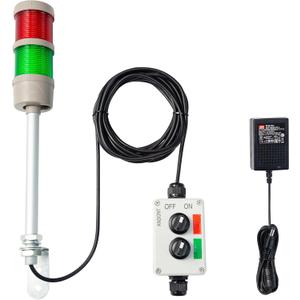 2 Stack Super Bright LED Andon Tower Lights with Buzzer, Red/Green, Off-ON or Flash,16 ft Extension Cord, 6 ft Industrial Adapter, IP53, 2.36" Diameter 15.6" Length, Plug Play Ready