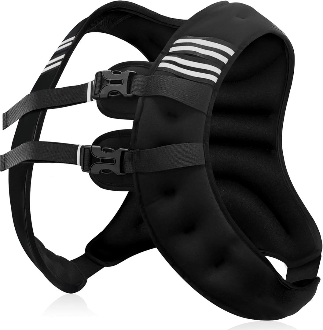 NATURELUX Weighted Vest with Reflective Stripe and Adjustable Buckle Straps, Black, 25 lbs