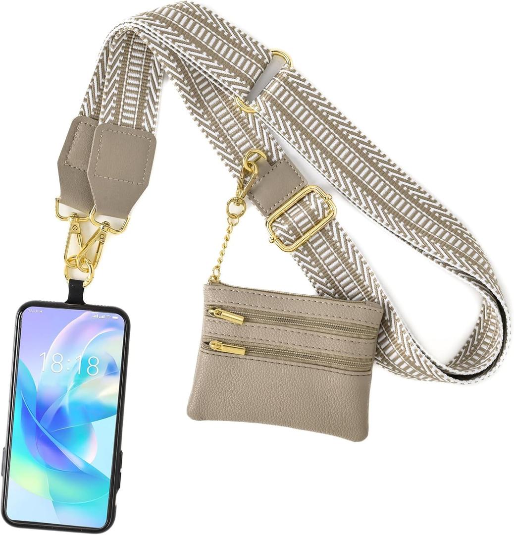 PAXMATE Phone Strap with Zippered Pouch - Clip and Go Crossbody Strap for Phone with Wallet - Ideal for Travel and Everyday Use - Color03