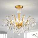 AGV LIGHTING K9 Crystal Ceiling Light Fixture, Close to Ceiling Chandelier, Flushmount Mid-Century Modern Design, 6-Lights, D20 x H20 in, Perfect for Living Room, Clear Crystal & Gold Finish Frame