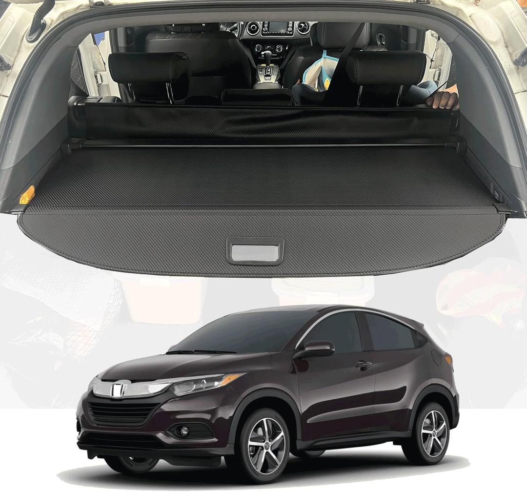 Cargo Cover Fit for 2016-2022 Honda HR-V Accessories Retractable Rear Trunk Security Cover Shielding Shade Honda HRV Cargo Cover 2016 2017 2018 2019 2020 2021 2022(Carbon Fiber Texture/Black)