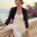 Allegra K Women's 3/4 Sleeve Sheer Mesh Shrug Open Front Cropped Bolero Cardigan (3X-Large, Black)