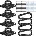 Hammock Hooks 4 Pack, Heavy Duty Hammock Hanging Kit, M10 304 Stainless Steel Pad Eye Hanging Hooks for Porch Swing Hang, 3400Lbs Holding Capacity,Black