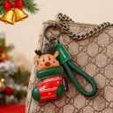 Leather Christmas Keychain, Handmade Genuine Leather Gift Key Chain for Men Women, Christmas Ornament Car Keyrings (Christmas Deer & Shoes)