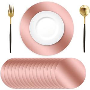 100 Pcs Round Rose Gold Placemats,13.3" Mirror Foil Decorative Place Mats Mirrored Disposable Paper Placemats for Dining Wedding Table Setting Holiday Party Table Decor