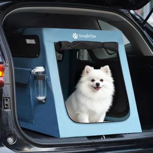 Snagle Paw Portable Dog Crate for Car Travel, Collapsible Large Dog Travel Crate with Metal Frame & 3-Door Mesh Windows, Secures in Trunk/Backseat, Soft-Sided Kennel Carrier for Medium Large Dogs-L
