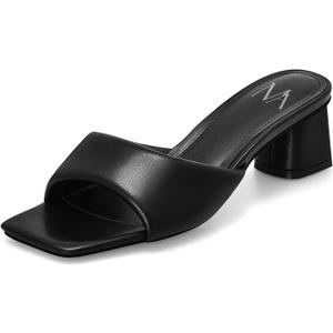 MIRAAZZURRA Heel Mules for Woman Square Open Toe Chunky Block Short Low Heel Slip on Heeled Sandals Casual Comfort Party Shoes (Black) 7