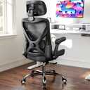 Ergalithic Ergonomic Office Chair-Computer X-Shaped Chair Mesh PU Leather with Adjustable Lumbar Support-Executive Desk Chair High Back with Headrest Flip-Up Arms for Long Hours (Black), 24.8 Inches W X 25.6 Inches D X 45.2-49.2 Inches H