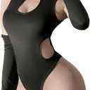 SINROYEE Women Sexy Tank Bodysuits Tops Sleeveless Cutout Bodysuit Streetwear Outfit (Small, Black)