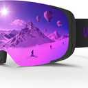 Ski Goggles for Men Women Adult & Youth, OTG Snowboard Goggles Anti Fog, Snow Goggles UV Protection Wide Vision (Black Frame/Revo Purple Lens (Vlt 14.7%))