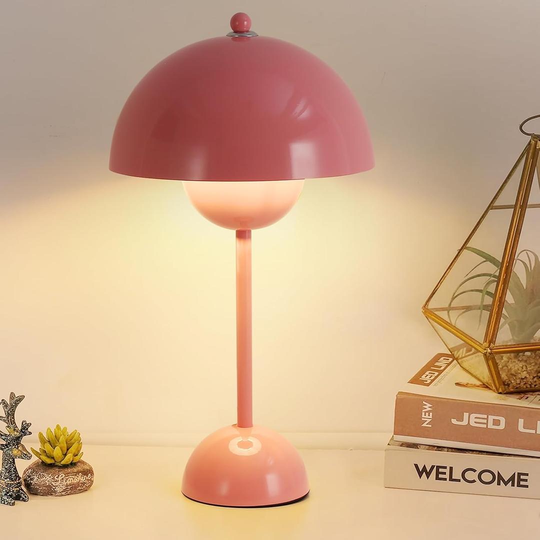 COSYLUX Modern Small Table Lamp for Bedroom, Cute Dome Shade Reflecting Light Reading Lamp for Living Room, Kid's Room, Study, Office, Beside Bedside Nightstand Desk Lamp(Light Pink)