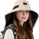 Rosoz Outdoor Sun Hat for Men Women, UPF50+ Protection Safari Cap Wide Brim Mesh Fishing Hat with Neck Flap Beach Garden (1Pack-Beige)