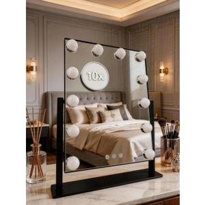 Makeup Vanity Mirror with Lights 17.5" LED Makeup Mirror Detachable 10X Magnification, Hollywood Make Up Mirror with Lighting, Smart Touch, Rechargeable,360 Rotation, (Black