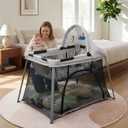Portable Travel Crib for Baby & Toddler, Gentle Monster Lightweight 2 in 1 Baby Travel Pack and Play Bassinet with Mattress and Sunshade, Foldable Travel Crib Mini Playpen Playard for Indoor Outdoor