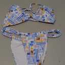 Women's 2 Piece Bathing Suit Graphic Boho Triangle Swimsuits Thong Cheeky Floral Bikini Set (Blue and White)