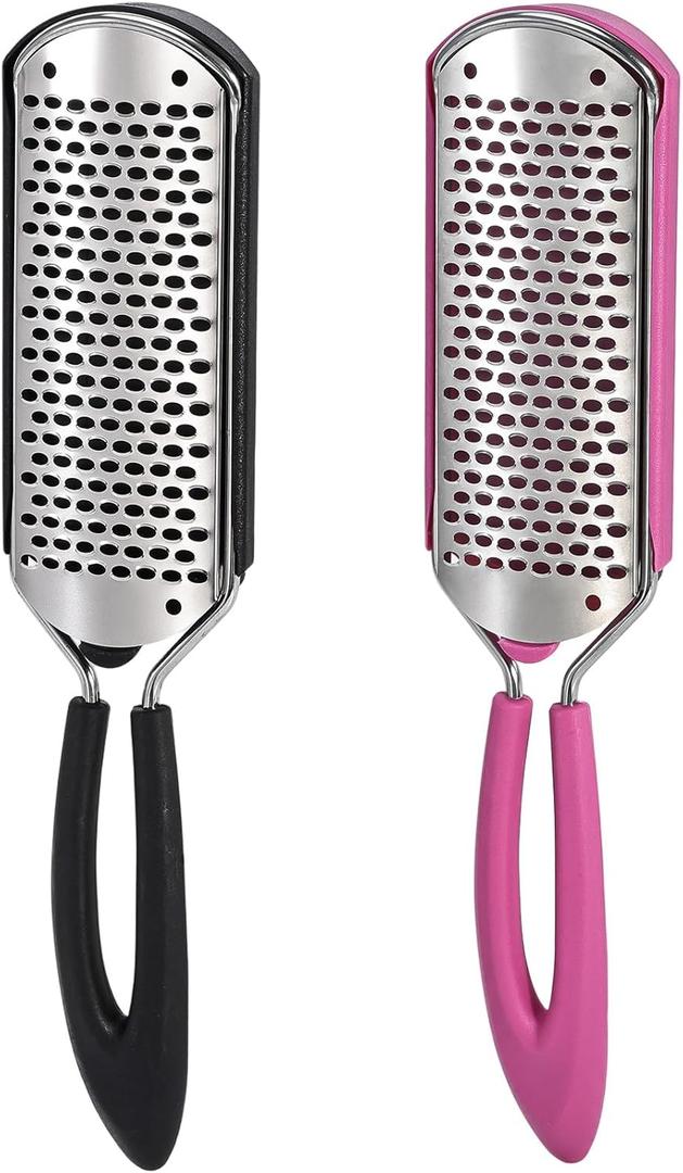 Large Foot File Callus Remover for Feet 3 in 1, Double Sided Foot Scraper Stainless Steel Foot Scrubber for Dead Skin, Wet & Dry Use, Smoother Feet,Pedicure Rasp with Sand Paper Debris Catcher, 2 Pcs