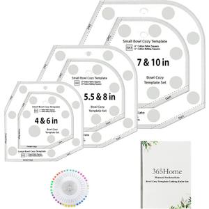 Bowl Cozy Template 3 Sizes, Bowl Cozy Pattern Template Cutting Ruler Set with 40 Pcs of Sewing Pin and Manual Instruction