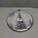 laveliabel Vintage Christmas Tree Round Canvas Art Wall Decor, Winter Xmas Forest Framed Canvas Prints, Snowy Winter Landscape Round Hanging Wall Decor for Home Room Gallery, 10x10 Inches