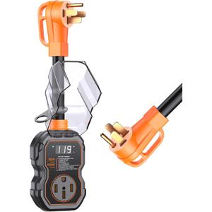 GEARGO Smart 50 Amp Surge Protector for RV with LED Display, 15000J Upgraded Power Surges Voltage Protection Circuit Analyze for Camper with Waterpoof Cover (Orange)