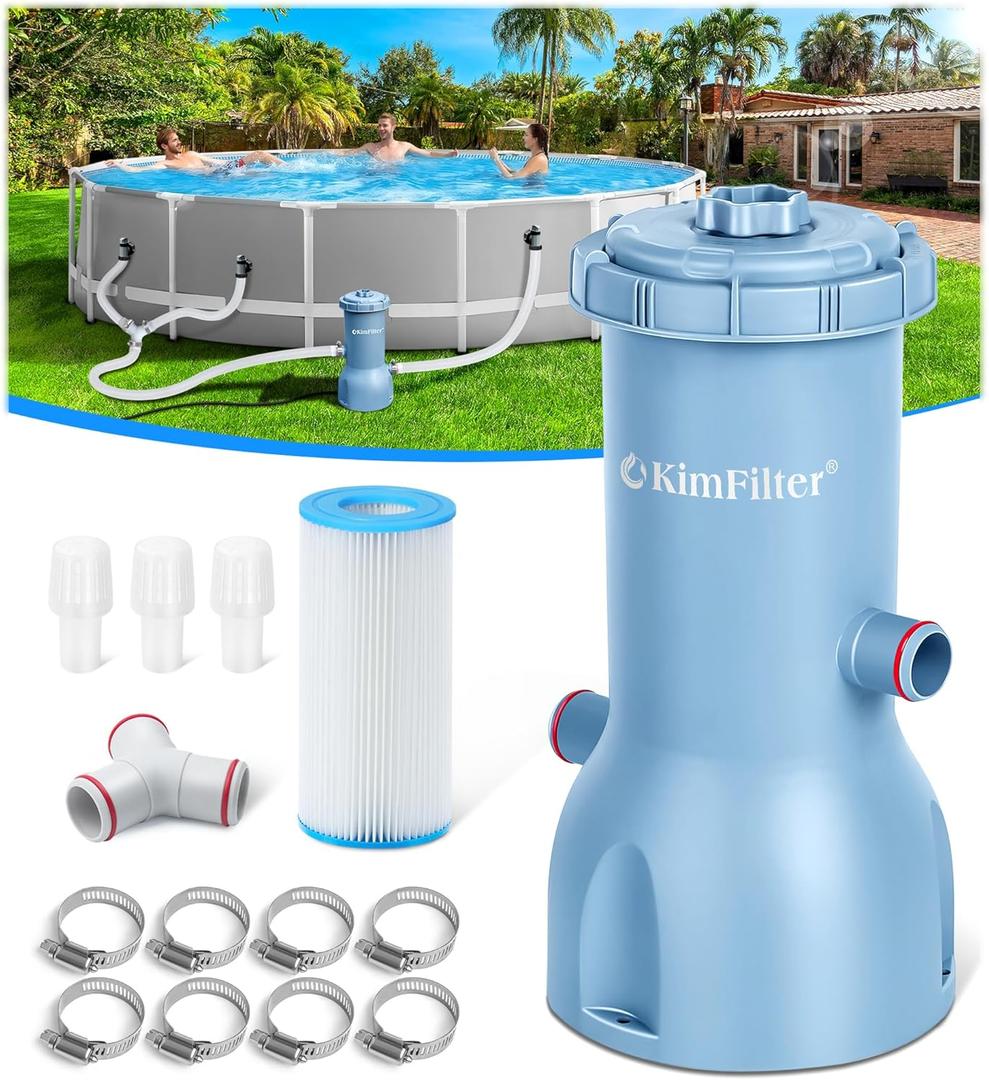 KimFilter Pro Series 1000 GPH Above Ground Pool Filter Pump, Powerful Pool Cartridge Filter Pump, Water Circulation and Filtration System -Improved Water Clean & Clarity, Pools Pumps Above Ground-Blue