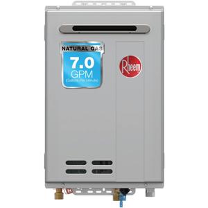 Rheem RTG-70XLN-3 High Efficiency Non-Condensing Outdoor Tankless Natural Gas Water Heater, 7.0 GPM, Gray