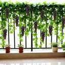 5Pcs 36 Leaves Artificial Greenery Garlands Hanging Leaves with 5 Strings 36 Purple Grapes for Faux Grape Leaf Garland Vine Plants for Indoor Outdoor Wedding Garden Home Party Wine Rack Decor
