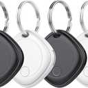 Air Tracker Tags-4 Pack, Bluetooth Tracker Works with Apple Find My APP (iOS Only), Bluetooth Smart Air Tag Keys Finder and Item Locator for Keys, Bags, Luggage, Wallet, Replaceable Battery (2 Black and 2 White)