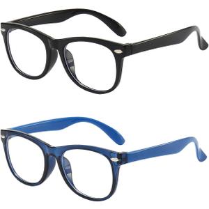 FANNYGO 2 Pack kids Blue Light Blocking Glasses For Girls And Boys Computer Blue Light Blocking Glasses For Age 3-11 (Black + Dark blue)