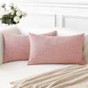 OTOSTAR Linen Throw Pillow Covers Set of 2 Decorative Lumbar Pillowcases Cushion Covers 16x24 Inch for Home Decor Sofa Bedroom Car 40 x 60 CM Pink