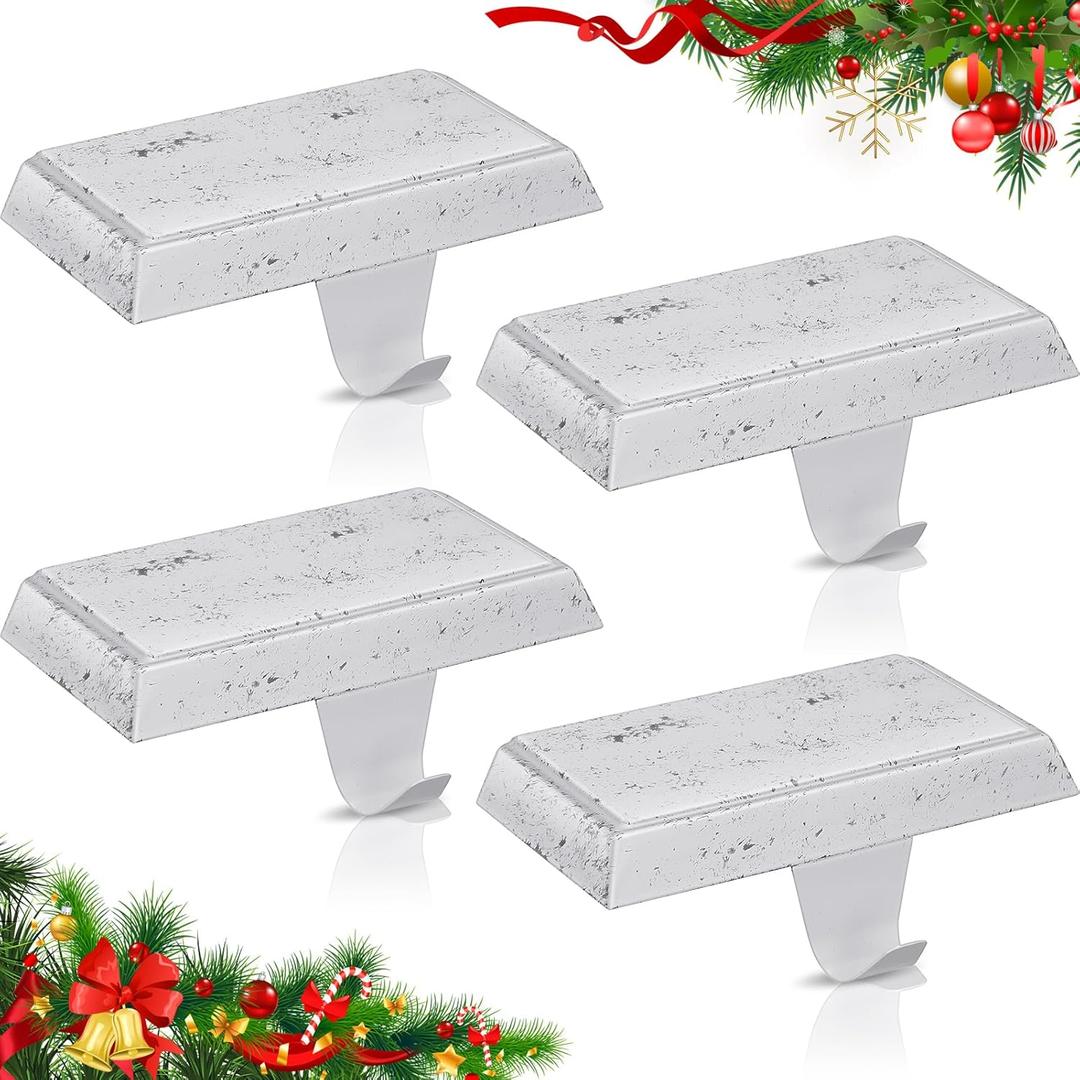 Zhengmy Christmas Stocking Holders for Mantle Weighted Stocking Holder Fireplace Hangers for Xmas Holiday Party Decoration(Stainless Steel,White,6 Pcs)