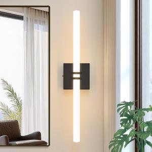 Bathroom Light Fixtures,Black 18W LED 360° Full Lighting Modern Wall Sconce Vanity Light with 5-Color Dimmable 3000K-6000K, 22.05inch Vanity Lighting for Bath, Powder Room, Bedroom, Hallway