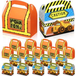 Marspark 20 Pieces Construction Treat Boxes Birthday Party Supplies Construction Truck Party Favor Box Paper Candies Goody Boxes for Boys Girls Birthday Decoration 4.8 x 2.4 x 4.8 Inch