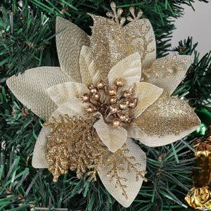 RECUTMS Christmas Tree Ornaments 10Pcs Glitter Poinsettia, Artificial Poinsettia Flowers Xmas Tree Ornaments 6" Wide for Xmas Tree Wreaths Garland Holiday Seasonal Wedding Decorations(Gold)