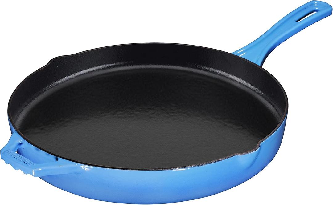 Bruntmor 12'' Blue Pre-seasoned Cast Iron Frying Pan, 12 Inch Oven Safe Skillet, Grill Pan Set, Nonstick Cookware And Bakeware For Casserole Dish