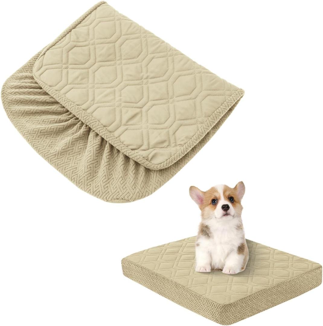 Dog Bed Covers Only - Waterproof Dog Bed Covers Quilted, Replacement Washable Pet Puppy Bed Cover for Dog Cat, Cushion Cover 36Lx27Wx6H Inches Beige (36X27X6")