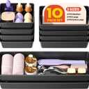 10 Pack Large Size Plastic Drawer Organizers Set, 3 Sizes Desk Drawer Organizer Trays, Storage Bins for Vanity, Makeup, Bathroom, Kitchen Utensils and Office (Black)