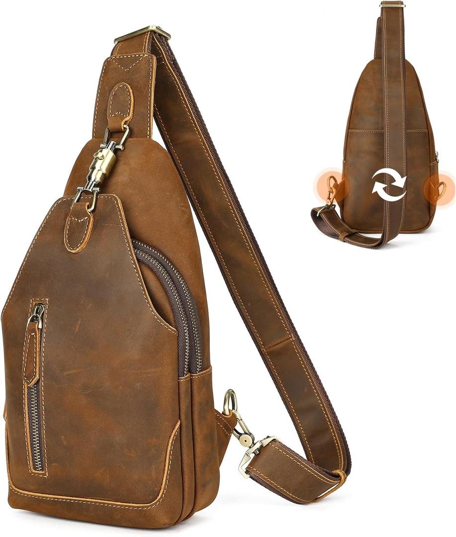 NIUCUNZH Genuine Leather Crossbody Sling Bag Handmade Classic Vintage Shoulder purse daypack Backpack