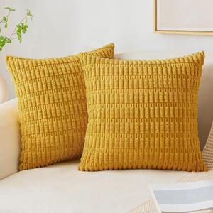 MIULEE Pack of 2 Mustard Yellow Corduroy Decorative Throw Pillow Covers 18x18 Inch Soft Boho Striped Pillow Covers Modern Farmhouse Home Decor for Sofa Living Room Couch Bed (18" x 18" (Pack of 2))